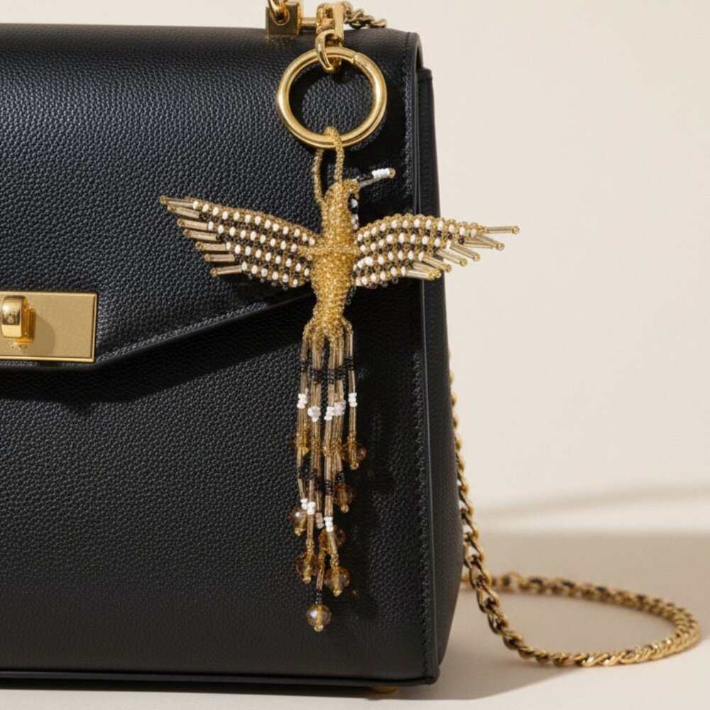 Beaded Hummingbird Bag Charm Keychain Pendant Key Ring – Colorful Ornament NW